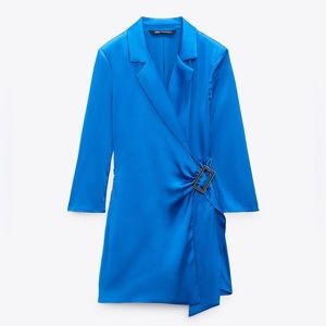 NWT 💙 ZARA • BLUE SATIN JUMPSUIT BLAZER 💙 SIZE M